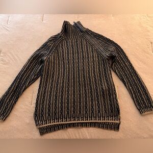 Karl Lagerfeld Black and Tan Cable Turtleneck Sweater